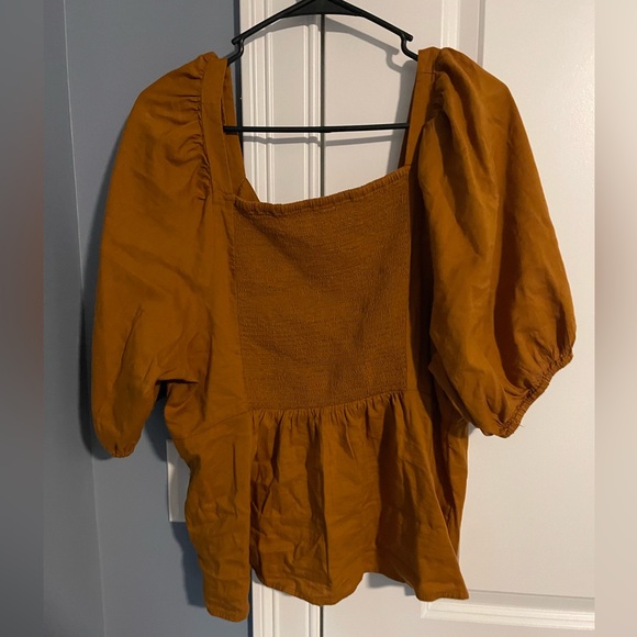 Old Navy XL 3/4 puff sleeve mustard yellow button up blouse. - Picture 2 of 3